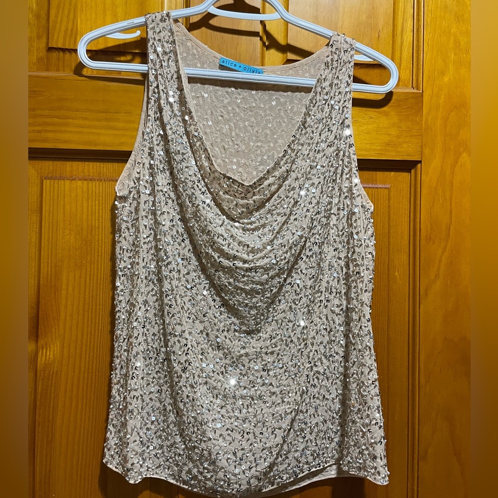 Alice + Olivia Silver Sequin Tank Top size XS
